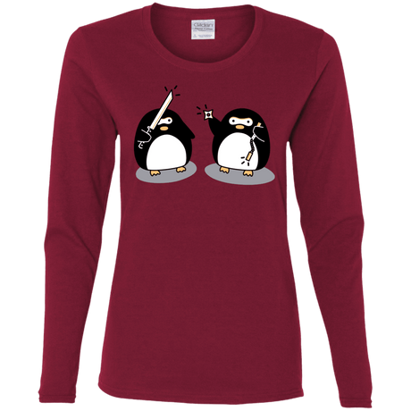 T-Shirts Cardinal / S Cute Ninja Penguins Women's Long Sleeve T-Shirt