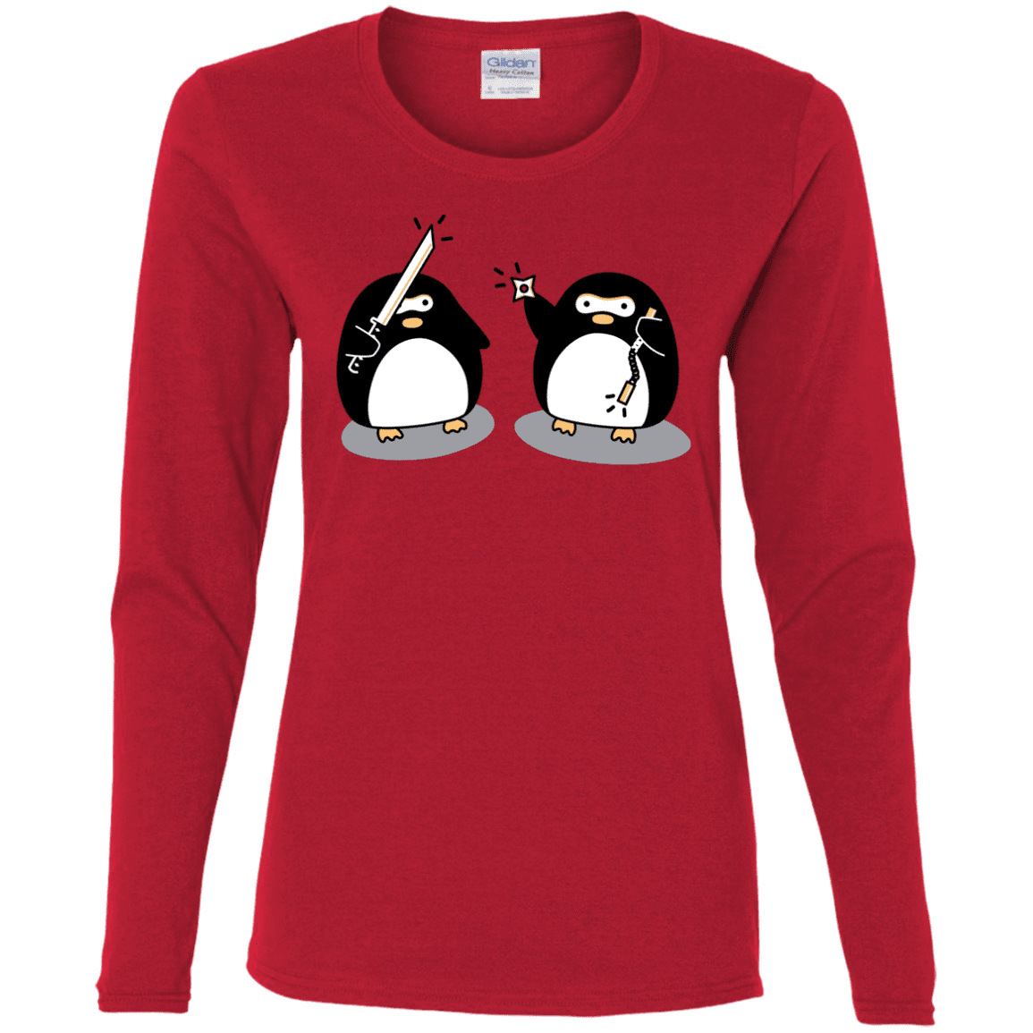 T-Shirts Red / S Cute Ninja Penguins Women's Long Sleeve T-Shirt