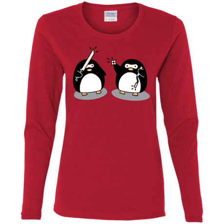 T-Shirts Red / S Cute Ninja Penguins Women's Long Sleeve T-Shirt