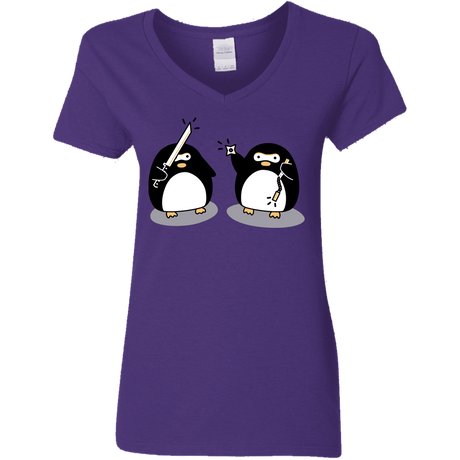 T-Shirts Purple / S Cute Ninja Penguins Women's V-Neck T-Shirt