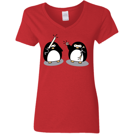 T-Shirts Red / S Cute Ninja Penguins Women's V-Neck T-Shirt