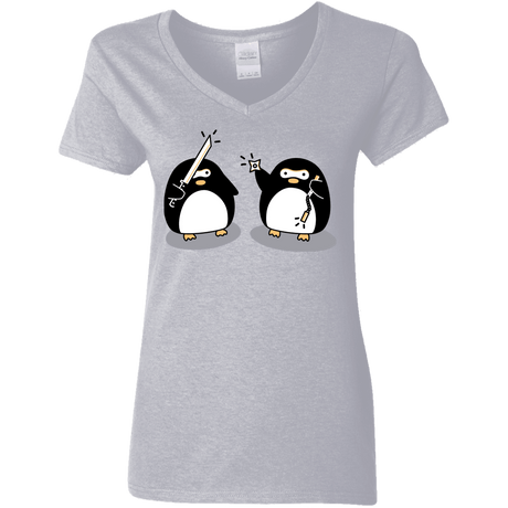 T-Shirts Sport Grey / S Cute Ninja Penguins Women's V-Neck T-Shirt