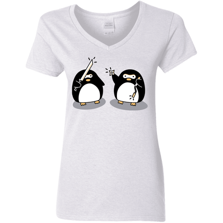 T-Shirts White / S Cute Ninja Penguins Women's V-Neck T-Shirt