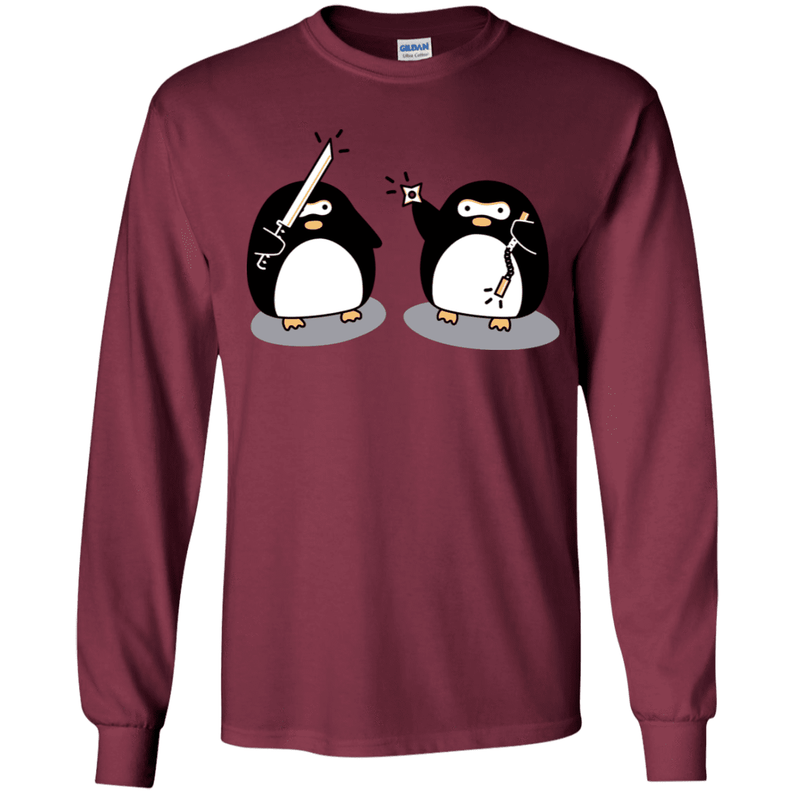 T-Shirts Maroon / YS Cute Ninja Penguins Youth Long Sleeve T-Shirt