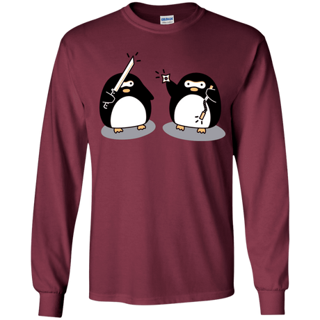 T-Shirts Maroon / YS Cute Ninja Penguins Youth Long Sleeve T-Shirt