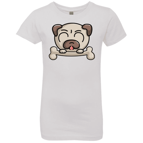 T-Shirts White / YXS Cute Pug and Bone Girls Premium T-Shirt