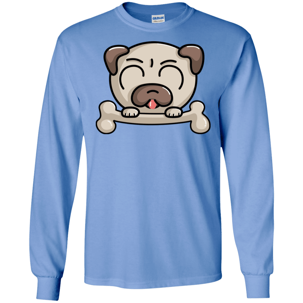 T-Shirts Carolina Blue / S Cute Pug and Bone Men's Long Sleeve T-Shirt