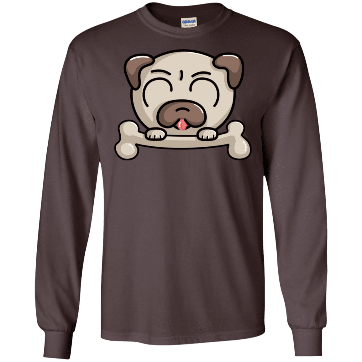 T-Shirts Dark Chocolate / S Cute Pug and Bone Men's Long Sleeve T-Shirt