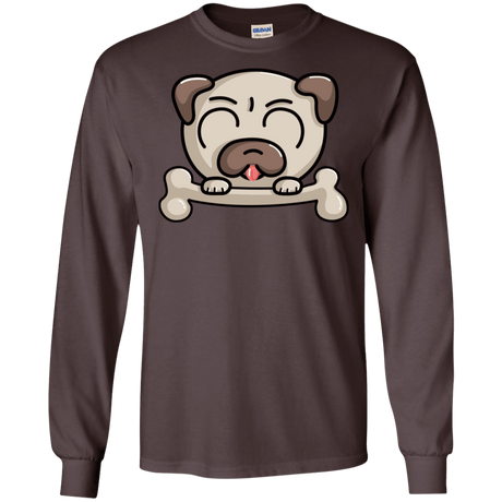 T-Shirts Dark Chocolate / S Cute Pug and Bone Men's Long Sleeve T-Shirt