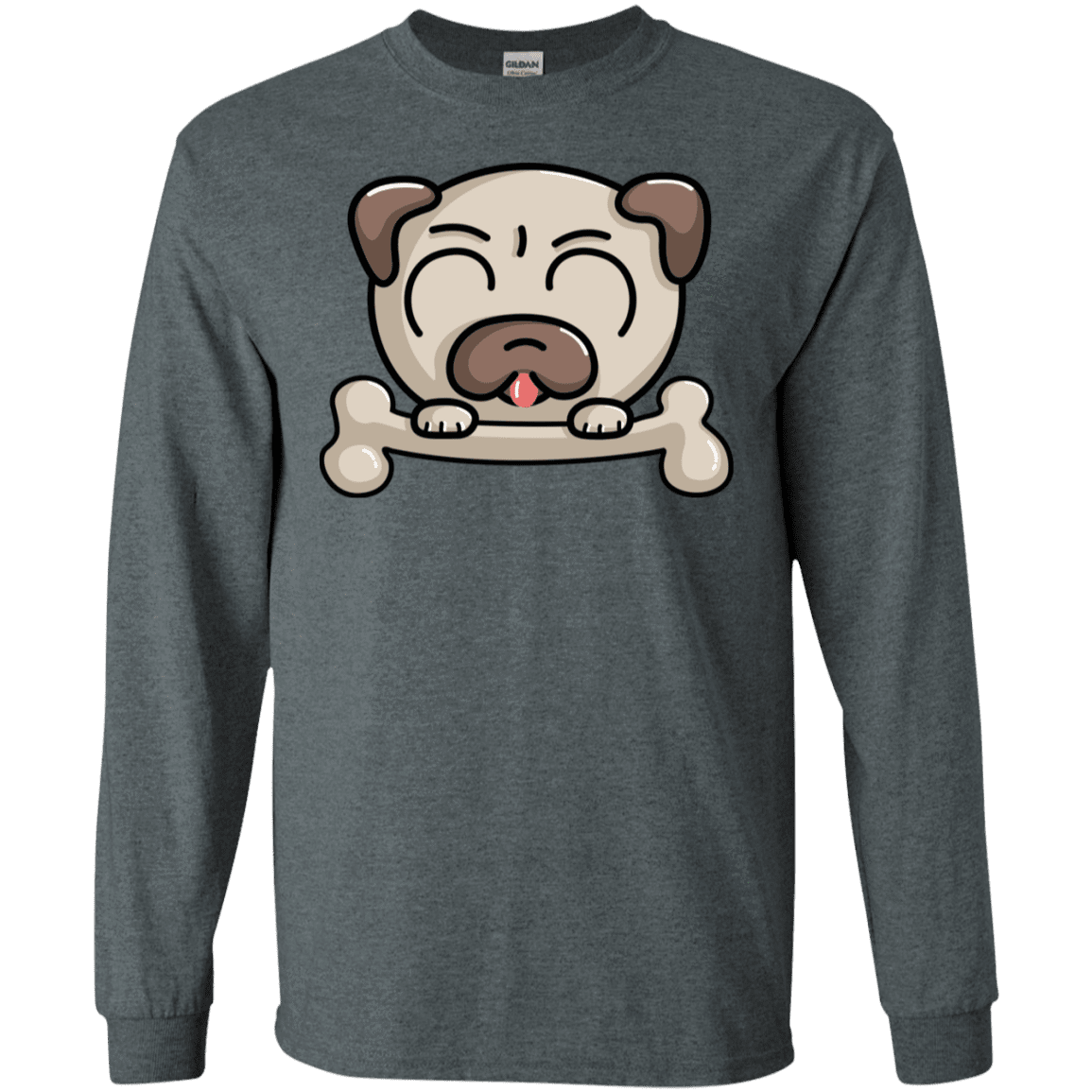 T-Shirts Dark Heather / S Cute Pug and Bone Men's Long Sleeve T-Shirt