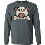 T-Shirts Dark Heather / S Cute Pug and Bone Men's Long Sleeve T-Shirt