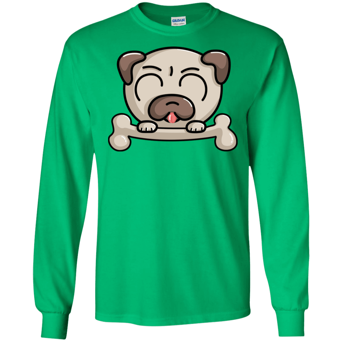 T-Shirts Irish Green / S Cute Pug and Bone Men's Long Sleeve T-Shirt