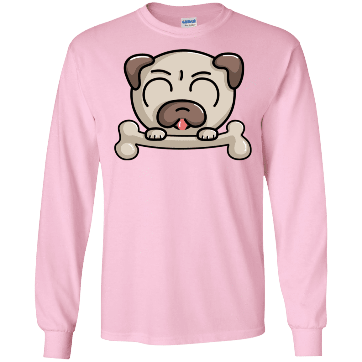 T-Shirts Light Pink / S Cute Pug and Bone Men's Long Sleeve T-Shirt