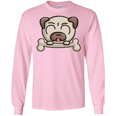 T-Shirts Light Pink / S Cute Pug and Bone Men's Long Sleeve T-Shirt