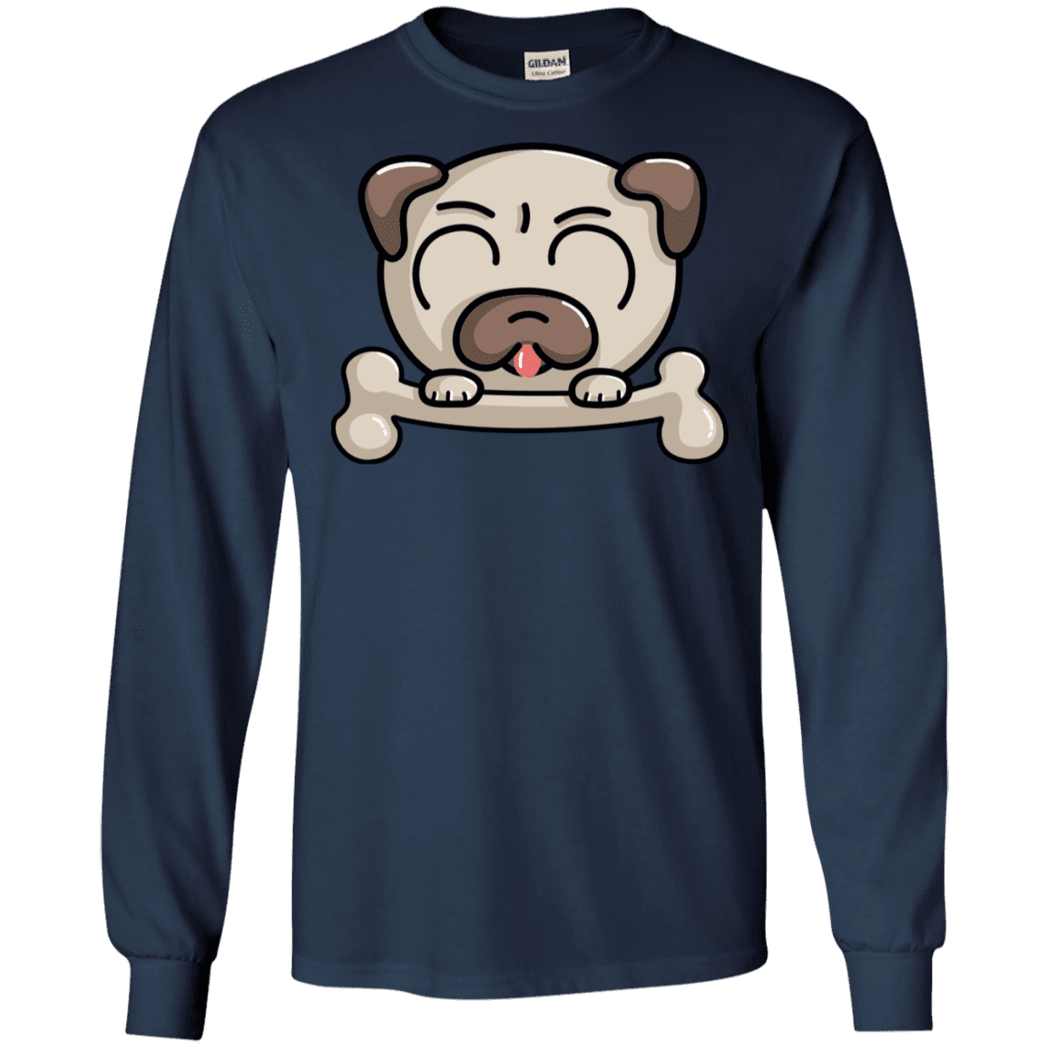 T-Shirts Navy / S Cute Pug and Bone Men's Long Sleeve T-Shirt