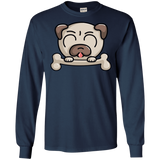 T-Shirts Navy / S Cute Pug and Bone Men's Long Sleeve T-Shirt