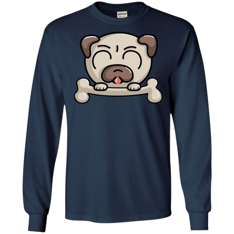 T-Shirts Navy / S Cute Pug and Bone Men's Long Sleeve T-Shirt