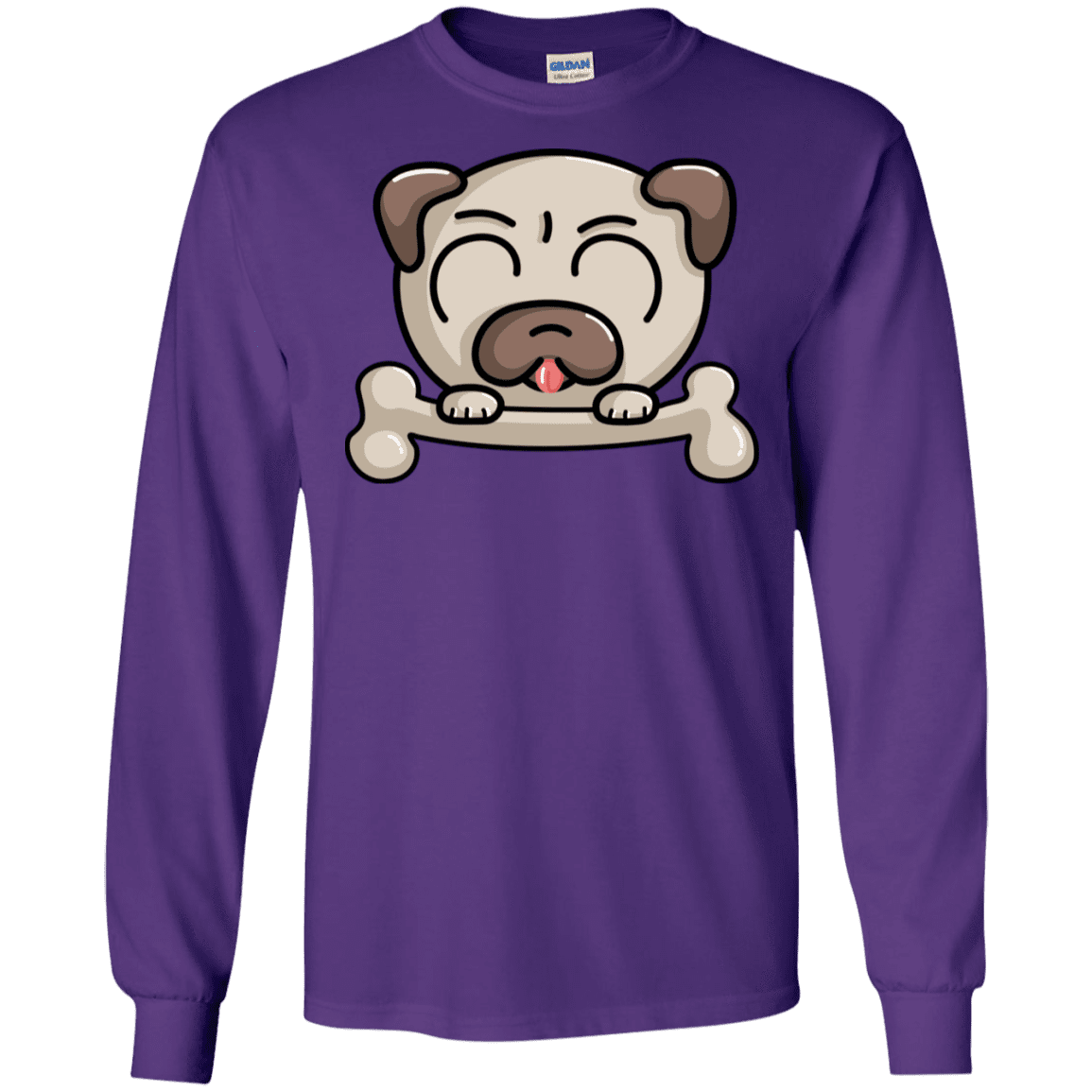 T-Shirts Purple / S Cute Pug and Bone Men's Long Sleeve T-Shirt