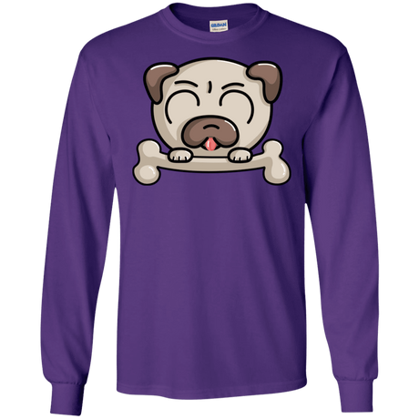 T-Shirts Purple / S Cute Pug and Bone Men's Long Sleeve T-Shirt