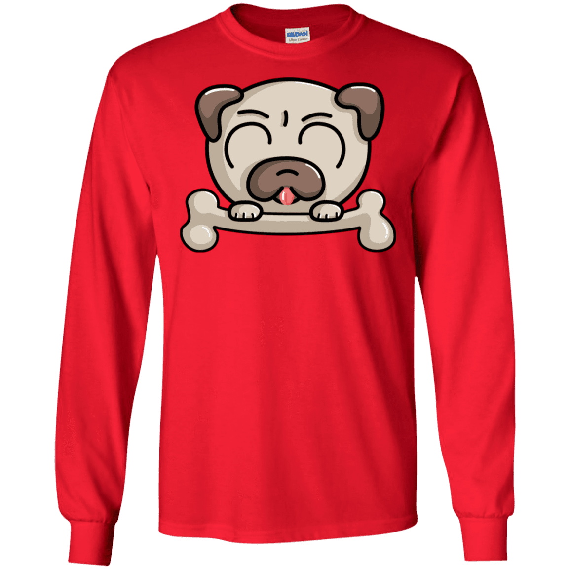 T-Shirts Red / S Cute Pug and Bone Men's Long Sleeve T-Shirt