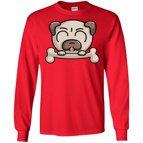 T-Shirts Red / S Cute Pug and Bone Men's Long Sleeve T-Shirt