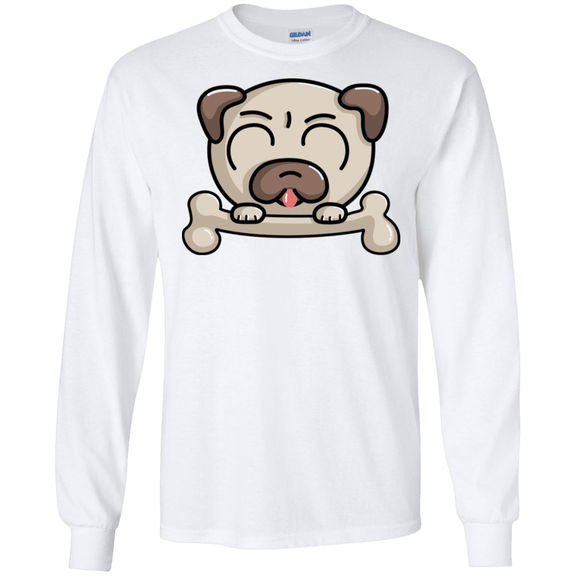 T-Shirts White / S Cute Pug and Bone Men's Long Sleeve T-Shirt