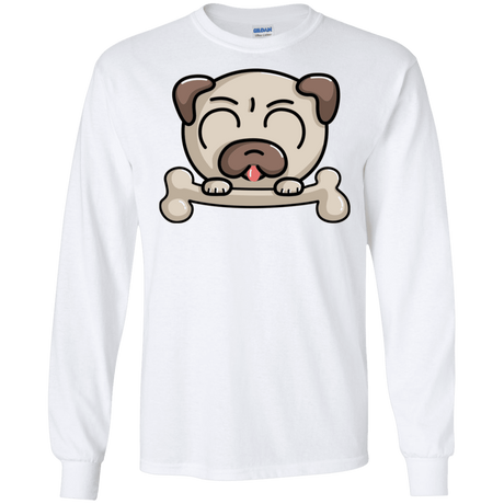 T-Shirts White / S Cute Pug and Bone Men's Long Sleeve T-Shirt