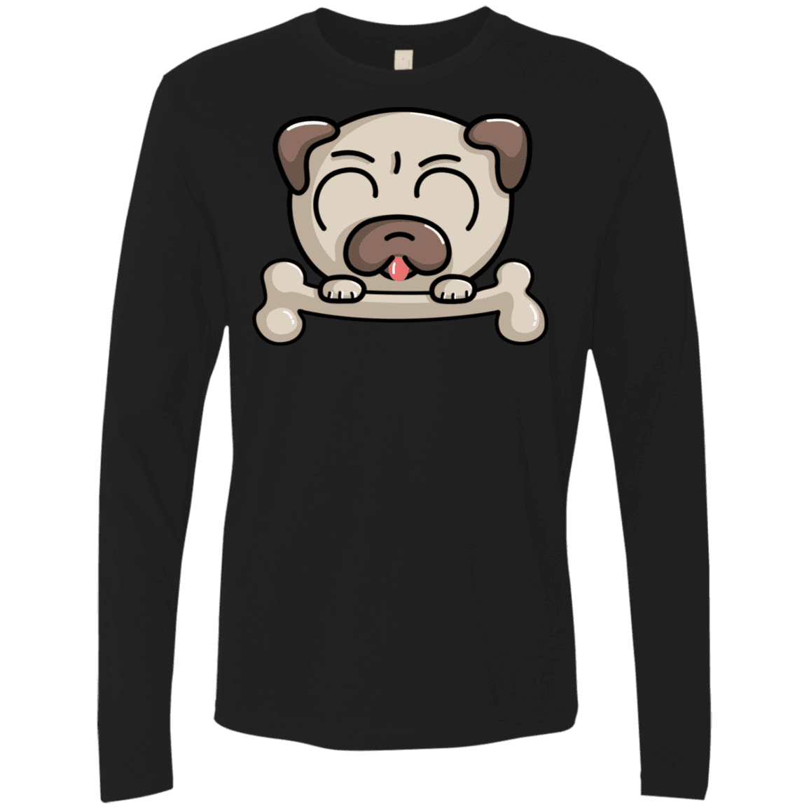 T-Shirts Black / S Cute Pug and Bone Men's Premium Long Sleeve