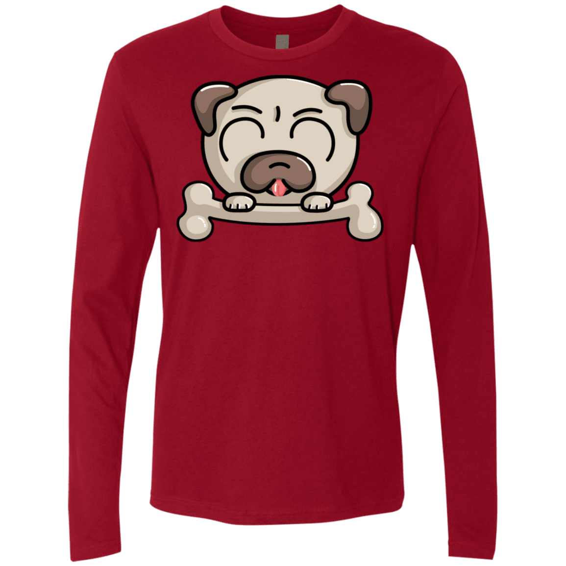 T-Shirts Cardinal / S Cute Pug and Bone Men's Premium Long Sleeve