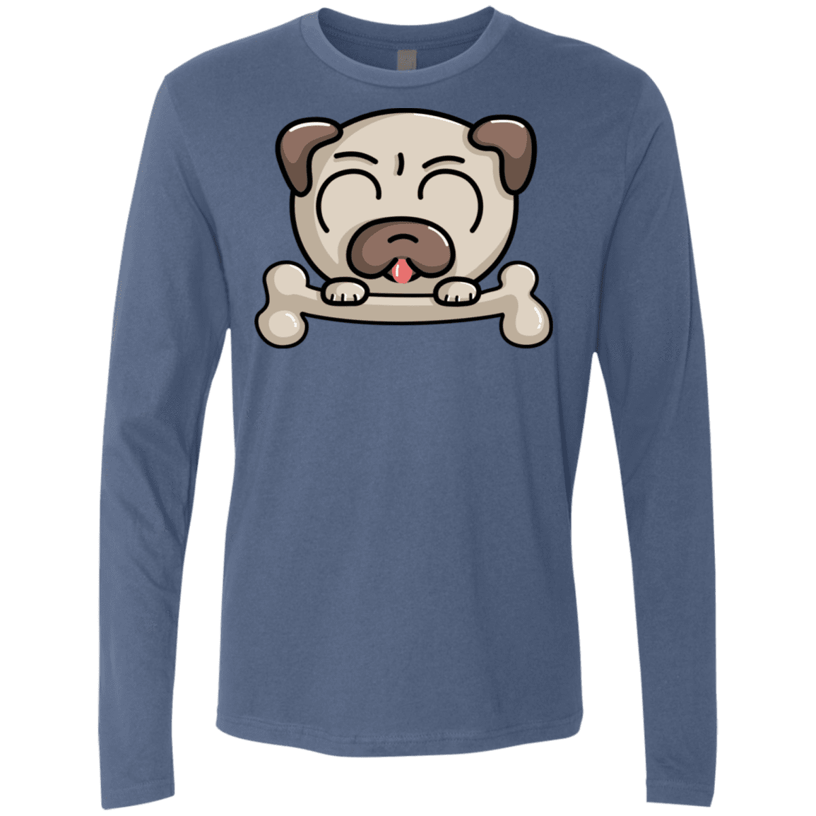 T-Shirts Indigo / S Cute Pug and Bone Men's Premium Long Sleeve