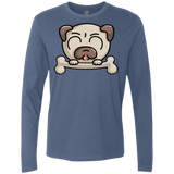 T-Shirts Indigo / S Cute Pug and Bone Men's Premium Long Sleeve