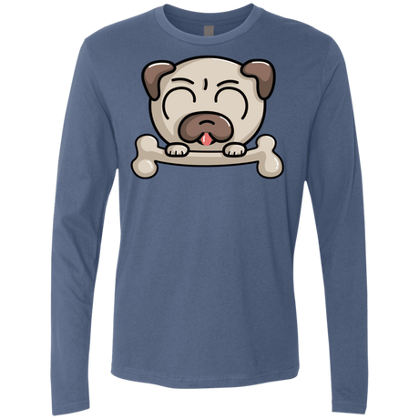 T-Shirts Indigo / S Cute Pug and Bone Men's Premium Long Sleeve