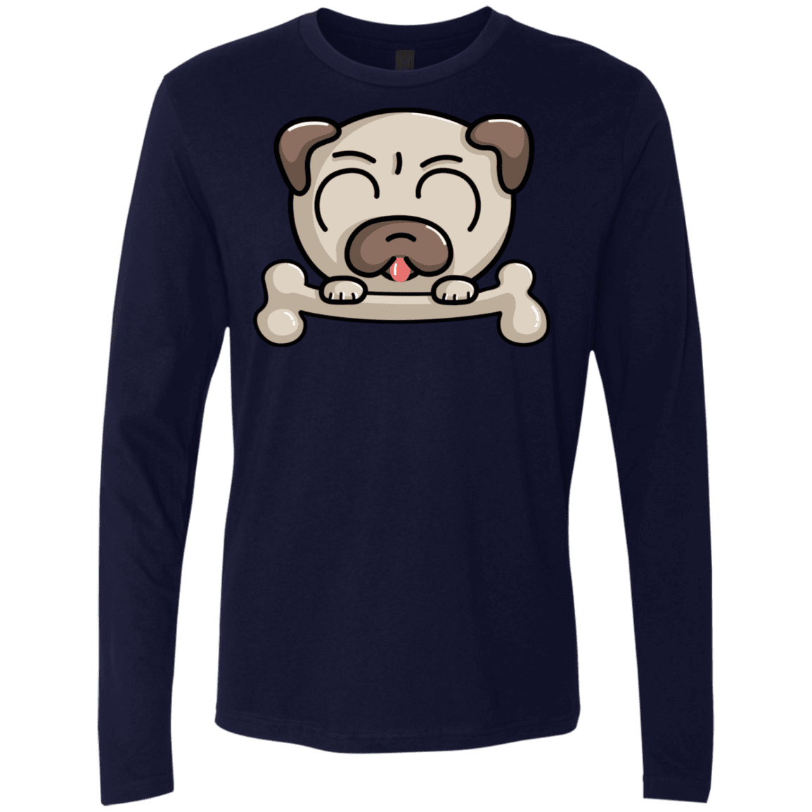 T-Shirts Midnight Navy / S Cute Pug and Bone Men's Premium Long Sleeve