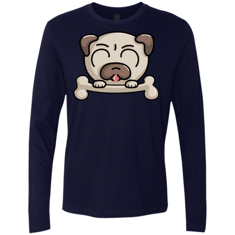 T-Shirts Midnight Navy / S Cute Pug and Bone Men's Premium Long Sleeve