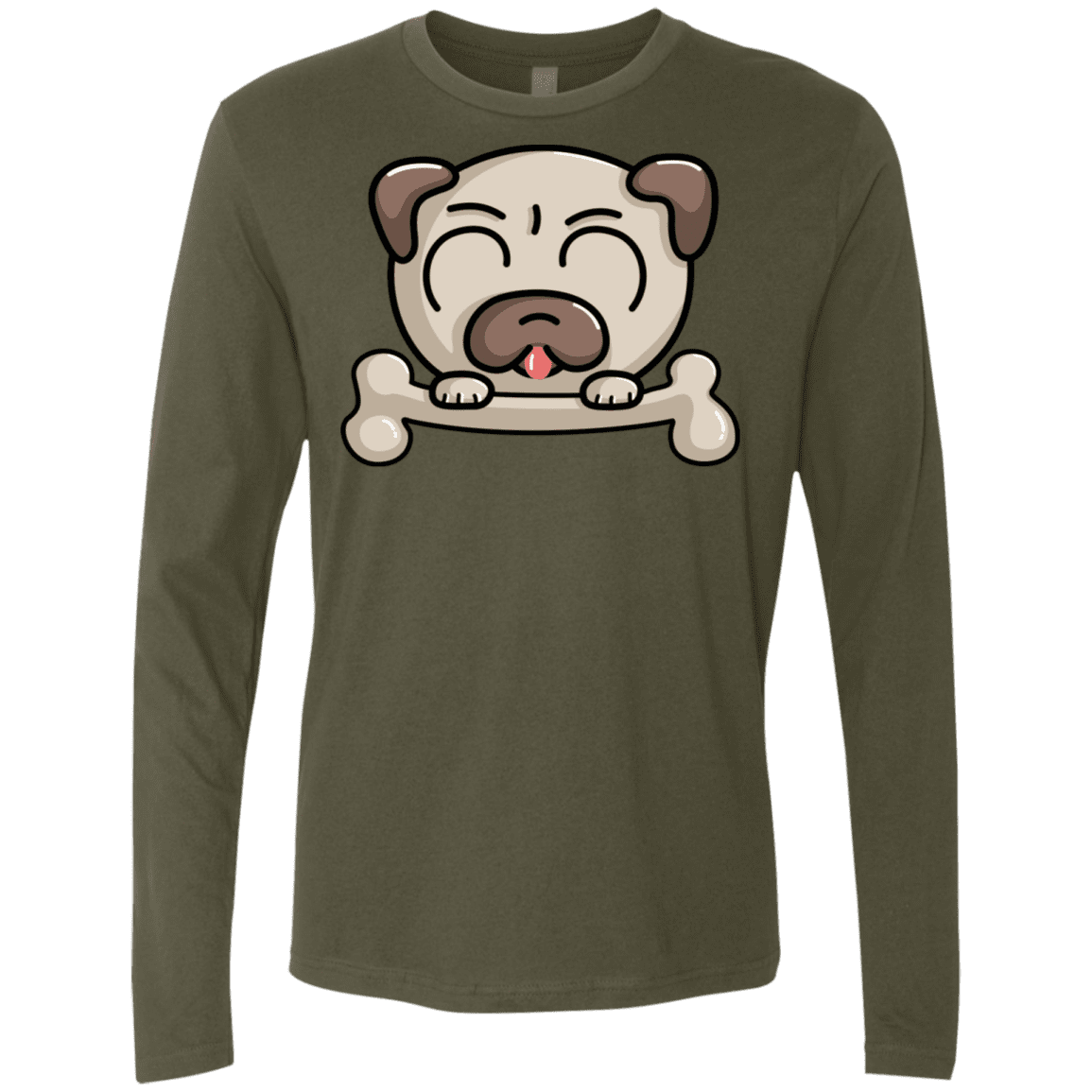 T-Shirts Military Green / S Cute Pug and Bone Men's Premium Long Sleeve