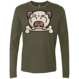 T-Shirts Military Green / S Cute Pug and Bone Men's Premium Long Sleeve