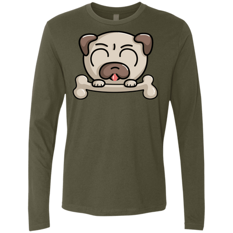 T-Shirts Military Green / S Cute Pug and Bone Men's Premium Long Sleeve