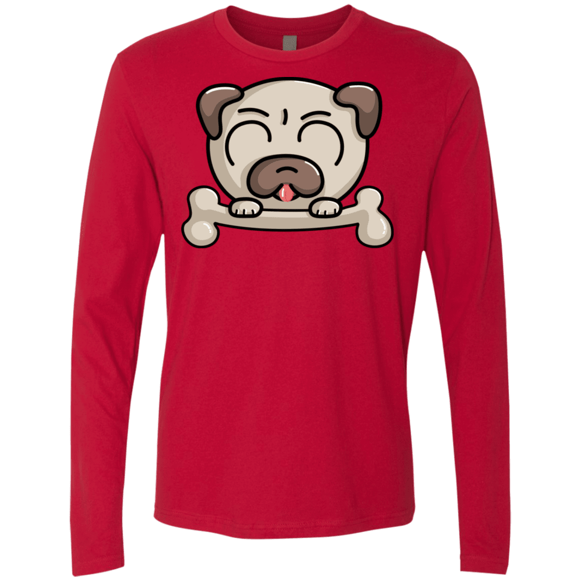 T-Shirts Red / S Cute Pug and Bone Men's Premium Long Sleeve