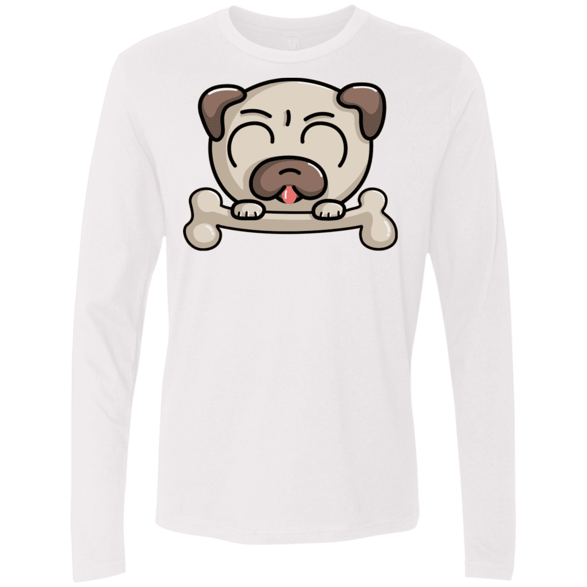 T-Shirts White / S Cute Pug and Bone Men's Premium Long Sleeve