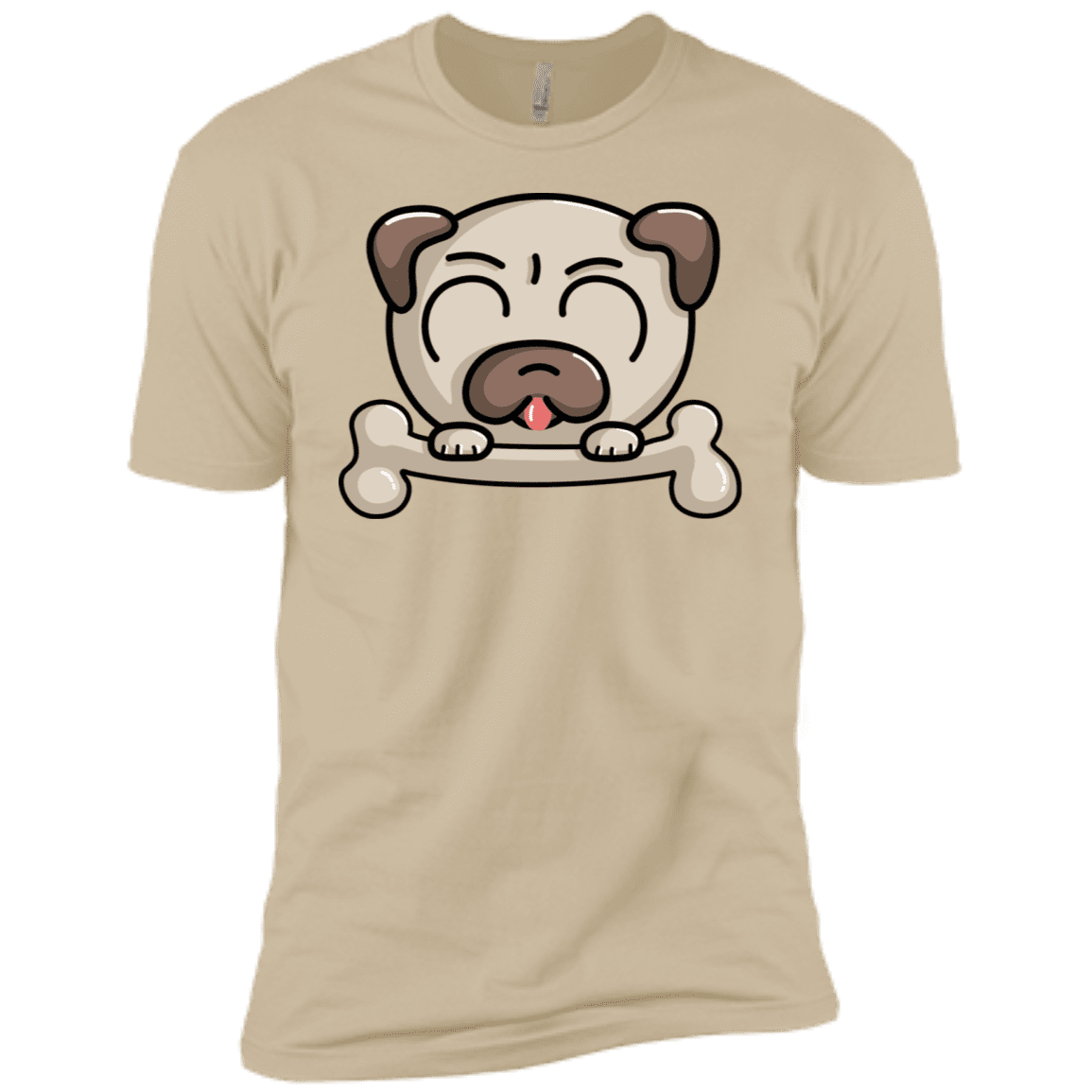 T-Shirts Sand / X-Small Cute Pug and Bone Men's Premium T-Shirt