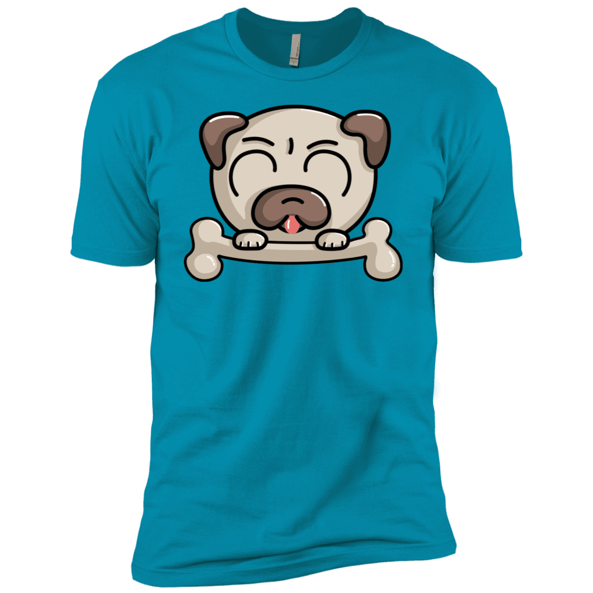 T-Shirts Turquoise / X-Small Cute Pug and Bone Men's Premium T-Shirt