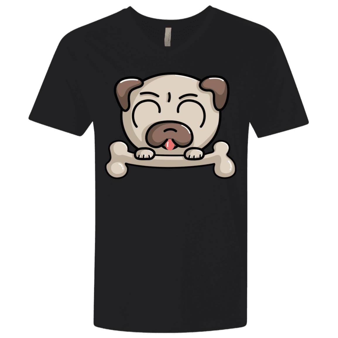 T-Shirts Black / X-Small Cute Pug and Bone Men's Premium V-Neck