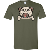 T-Shirts Military Green / S Cute Pug and Bone Men's Semi-Fitted Softstyle