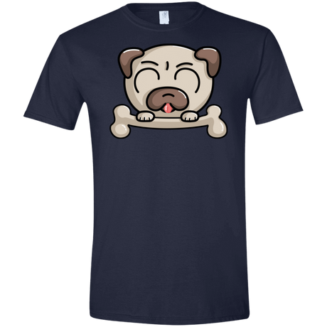 T-Shirts Navy / X-Small Cute Pug and Bone Men's Semi-Fitted Softstyle