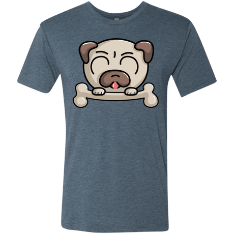 T-Shirts Indigo / S Cute Pug and Bone Men's Triblend T-Shirt