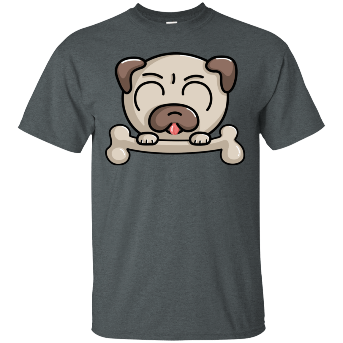T-Shirts Dark Heather / S Cute Pug and Bone T-Shirt