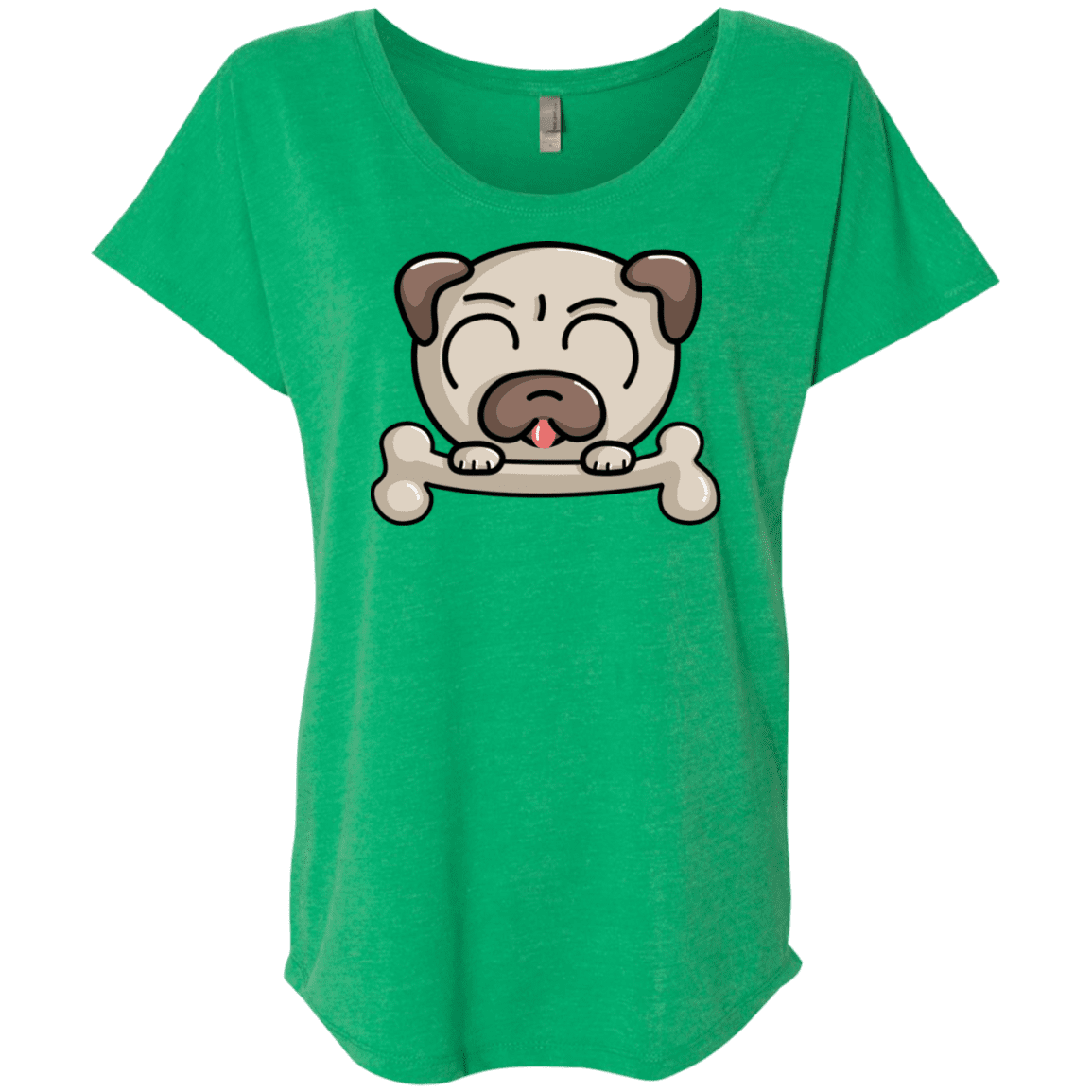 T-Shirts Envy / X-Small Cute Pug and Bone Triblend Dolman Sleeve