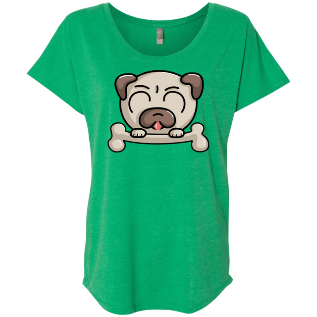 T-Shirts Envy / X-Small Cute Pug and Bone Triblend Dolman Sleeve