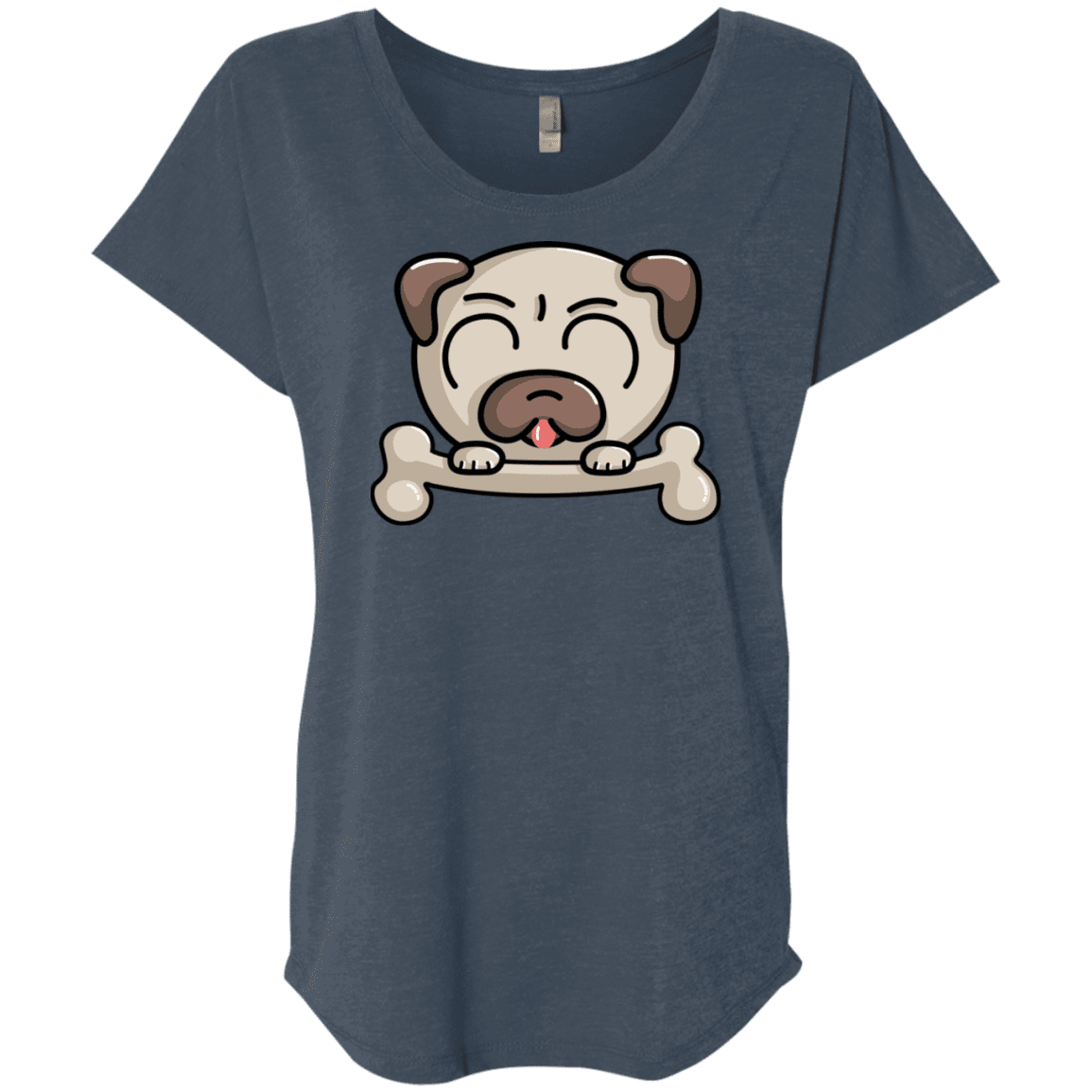 T-Shirts Indigo / X-Small Cute Pug and Bone Triblend Dolman Sleeve