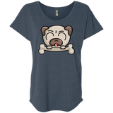 T-Shirts Indigo / X-Small Cute Pug and Bone Triblend Dolman Sleeve